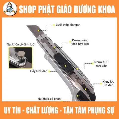 CAO CẤP Dao rọc giấy lớn thay lưỡi liên tục Kapusi JAPAN, dao trổ 5 lưỡi 18mm thép SK5 siêu sắc, cắt giấy