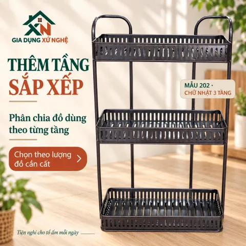 Kệ nhà tắm nhà bếp inox đen nhiều  tầng Gia Dụng Xứ Nghệ, thiết kế vuông chắc chắn tiện dụng