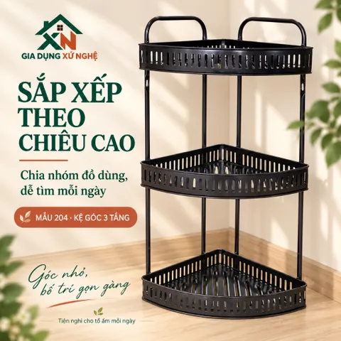 Kệ nhà tắm nhà bếp inox đen nhiều  tầng Gia Dụng Xứ Nghệ, thiết kế vuông chắc chắn tiện dụng