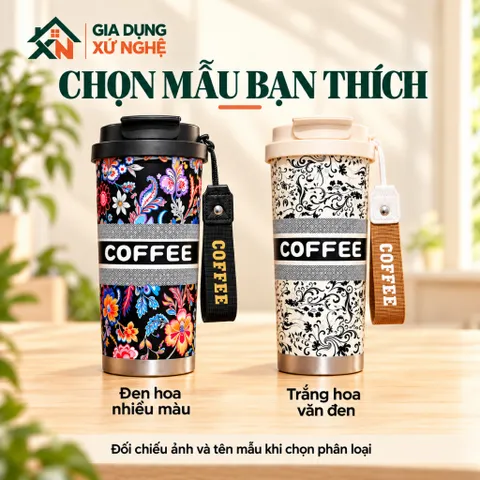 Ly giữ nhiệt Coffee Cup 530ml inox 316 Gia Dụng Xứ Nghệ quai xách kèm ống hút tiện dụng