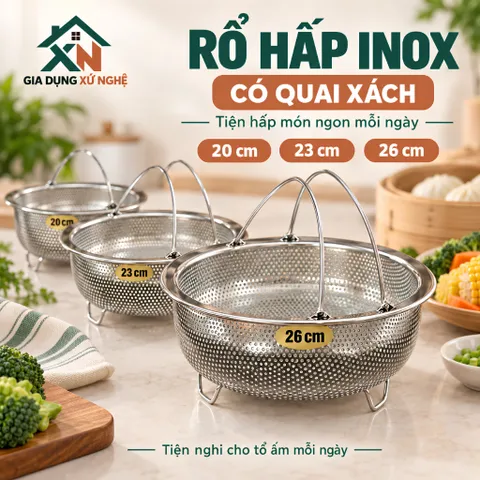 Rổ hấp inox 304 Gia Dụng Xứ Nghệ đa năng hấp bánh bao rau củ thực phẩm, bền chắc