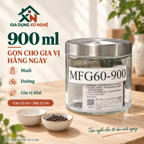 Hũ thủy tinh nắp inox Gia Dụng Xứ Nghệ đựng thực phẩm gia vị, kín hơi chống ẩm mốc