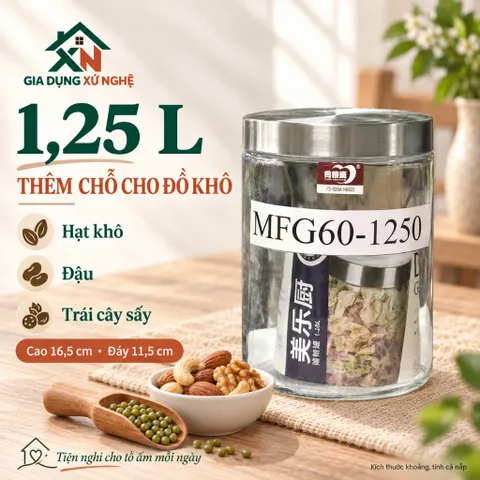 Hũ thủy tinh nắp inox Gia Dụng Xứ Nghệ đựng thực phẩm gia vị, kín hơi chống ẩm mốc