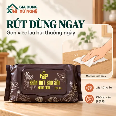 Khăn ướt bao sái bàn thờ hương trầm thơm dịu, tiện dụng vệ sinh bàn thờ đồ thờ cúng