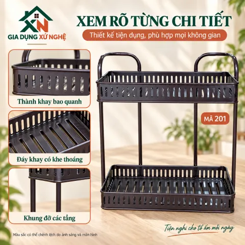 Kệ nhà tắm nhà bếp inox đen nhiều  tầng Gia Dụng Xứ Nghệ, thiết kế vuông chắc chắn tiện dụng