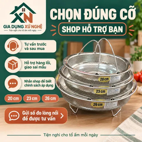Rổ hấp inox 304 Gia Dụng Xứ Nghệ đa năng hấp bánh bao rau củ thực phẩm, bền chắc