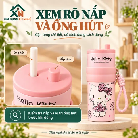 Bình giữ nhiệt 710ml Gia Dụng Xứ Nghệ inox 304 hoạ tiết dễ thương có quai xách tiện lợi