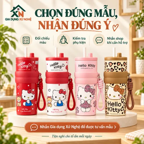 Bình giữ nhiệt 710ml Gia Dụng Xứ Nghệ inox 304 hoạ tiết dễ thương có quai xách tiện lợi