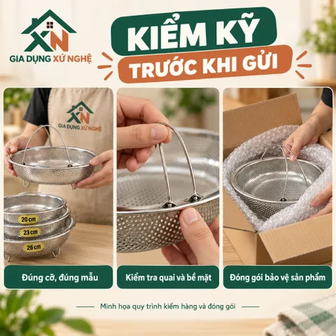 Rổ hấp inox 304 Gia Dụng Xứ Nghệ đa năng hấp bánh bao rau củ thực phẩm, bền chắc