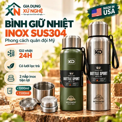 BÌNH GIỮ NHIỆT INOX 304 GIA DỤNG XỨ NGHỆ 1000ML-1500ML CÓ LỌC TRÀ GIỮ NÓNG LẠNH 24 GIỜ