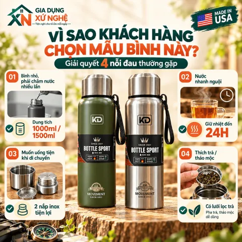 BÌNH GIỮ NHIỆT INOX 304 GIA DỤNG XỨ NGHỆ 1000ML-1500ML CÓ LỌC TRÀ GIỮ NÓNG LẠNH 24 GIỜ