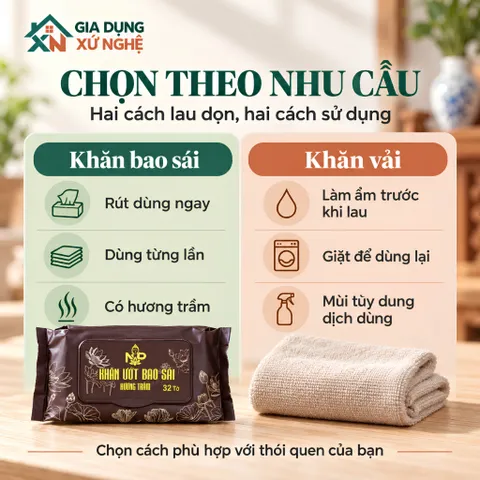 Khăn ướt bao sái bàn thờ hương trầm thơm dịu, tiện dụng vệ sinh bàn thờ đồ thờ cúng