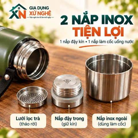 BÌNH GIỮ NHIỆT INOX 304 GIA DỤNG XỨ NGHỆ 1000ML-1500ML CÓ LỌC TRÀ GIỮ NÓNG LẠNH 24 GIỜ