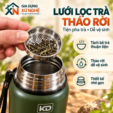 BÌNH GIỮ NHIỆT INOX 304 GIA DỤNG XỨ NGHỆ 1000ML-1500ML CÓ LỌC TRÀ GIỮ NÓNG LẠNH 24 GIỜ