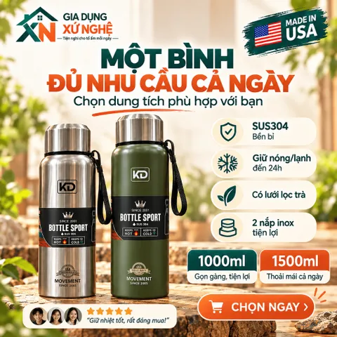 BÌNH GIỮ NHIỆT INOX 304 GIA DỤNG XỨ NGHỆ 1000ML-1500ML CÓ LỌC TRÀ GIỮ NÓNG LẠNH 24 GIỜ