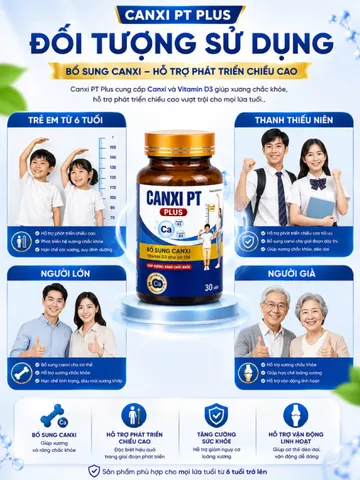 Tăng chiều cao Canxi PT PLUS hỗ trợ phát triển chiều cao toàn diện, bổ sung Canxi, Vitamin D3 K2 cho trẻ-Chính hãng