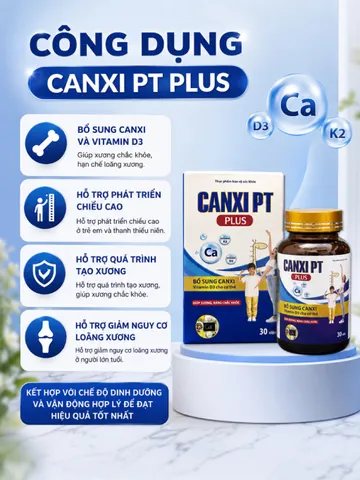 Tăng chiều cao Canxi PT PLUS hỗ trợ phát triển chiều cao toàn diện, bổ sung Canxi, Vitamin D3 K2 cho trẻ-Chính hãng