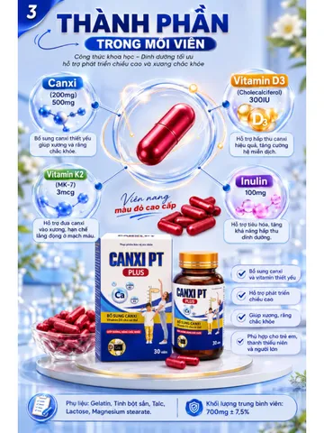 Tăng chiều cao Canxi PT PLUS hỗ trợ phát triển chiều cao toàn diện, bổ sung Canxi, Vitamin D3 K2 cho trẻ-Chính hãng