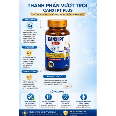Tăng Chiều Cao Cho Mọi Lứa Tuổi -Viên uống Canxi PT PLUS- Nguyên Liệu Nhập Khẩu Từ Pháp (CHÍNH HÃNG)