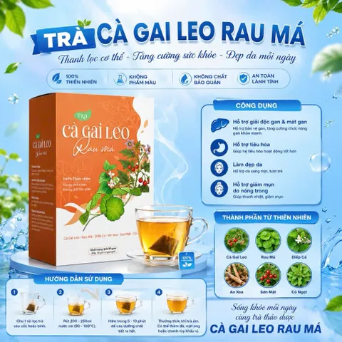 Trà Cà Gai Leo Rau Má Thanh Nhiệt Mát Gan – Hỗ Trợ Giải Độc Gan, Đẹp Da, Giảm Nóng Trong Hộp 30 Gói