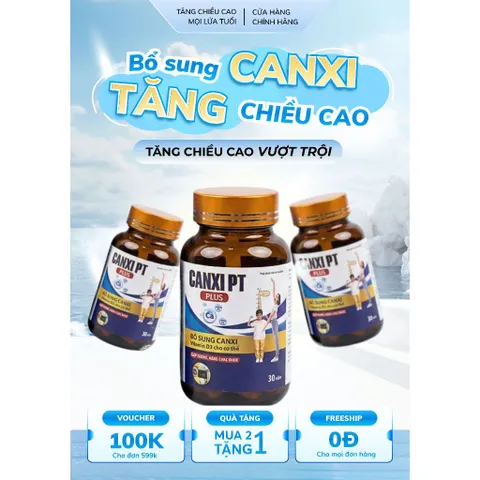 Tăng Chiều Cao Cho Mọi Lứa Tuổi - Viên uống Canxi PT PLUS hộp 30 viên, nguyên liệu nhập khẩu từ Pháp