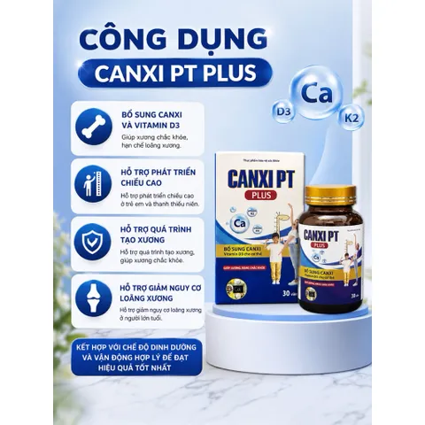 Tăng Chiều Cao Cho Mọi Lứa Tuổi - Viên uống Canxi PT PLUS hộp 30 viên, nguyên liệu nhập khẩu từ Pháp