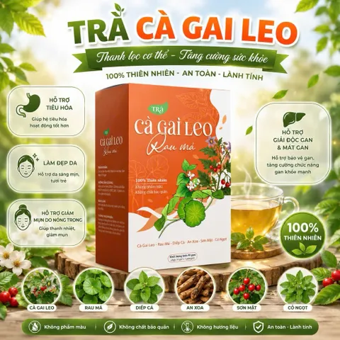 Trà Cà Gai Leo Rau Má Thanh Nhiệt Mát Gan – Hỗ Trợ Giải Độc Gan, Đẹp Da, Giảm Nóng Trong Hộp 30 Gói