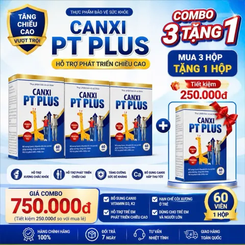 Canxi PT Plus 60 Viên – Tăng Chiều Cao, Bổ Sung D3 K2, Giúp Xương Chắc Khỏe, Hấp Thu Tốt