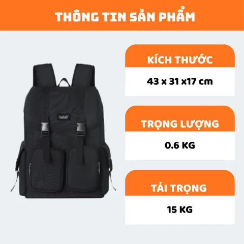 Balo Thời Trang Nam Nữ NATOLI Nhiều Ngăn Chống Nước Đi Học Đi Chơi - WOLFI BACKPACK B7