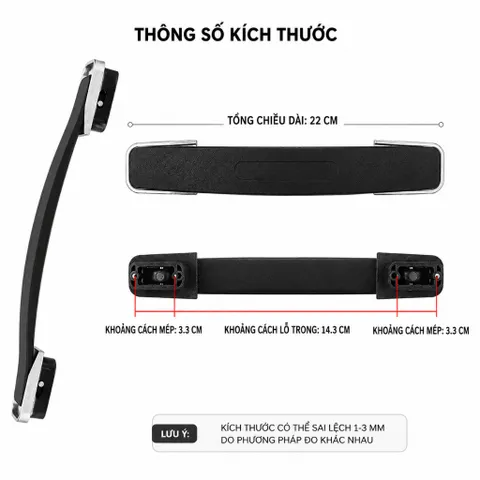 Quai Xách Vali Kéo Đế Âm Viền 22cm Cho Vali Nhựa QXA1