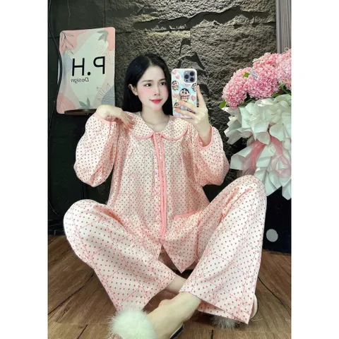 Bộ đồ tole nữ cổ lá sen tay dài quần dài mặc nhà, Đi chợ, form rộng vải mát
