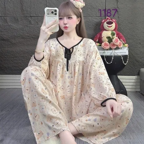 Bộ Đồ Tole Nữ Tay Dài Quần Dài Mặc Nhà, Đồ Ngủ Nữ Vải Tole