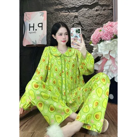 Bộ đồ tole nữ cổ lá sen tay dài quần dài mặc nhà, Đi chợ, form rộng vải mát