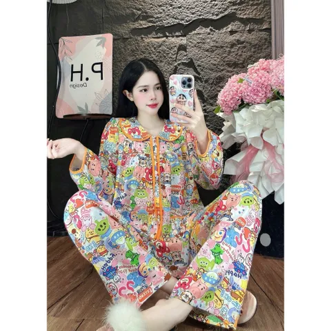 Bộ đồ tole nữ cổ lá sen tay dài quần dài mặc nhà, Đi chợ, form rộng vải mát