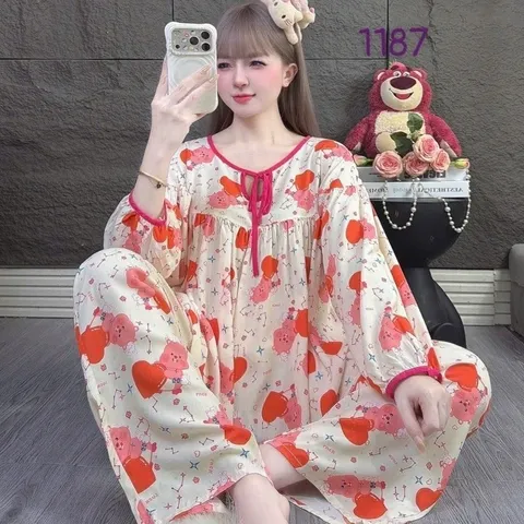 Bộ Đồ Tole Nữ Tay Dài Quần Dài Mặc Nhà, Đồ Ngủ Nữ Vải Tole