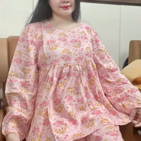 Đồ Bộ Tole Nữ Form Babydoll Tay Dài Quần Dài, Đồ Mặc Nhà Nữ Thoải Mái, Bộ Đồ Ngủ Nữ Dễ Thương