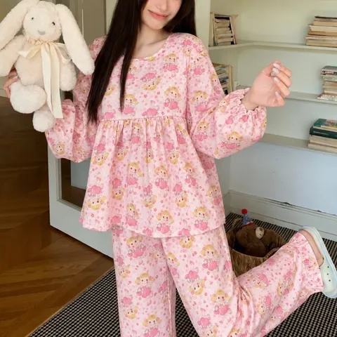Đồ Bộ Tole Nữ Form Babydoll Tay Dài Quần Dài, Đồ Mặc Nhà Nữ Thoải Mái, Bộ Đồ Ngủ Nữ Dễ Thương