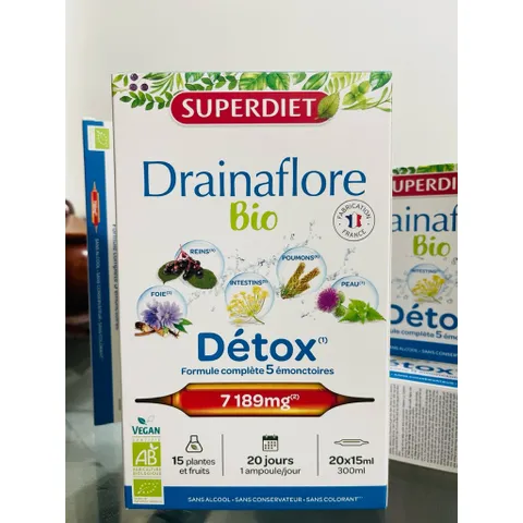 Nước uống thải độc Superdiet drainaflore bio detox 5IN1 -thải độc gan, thận , ruột, phổi,da.