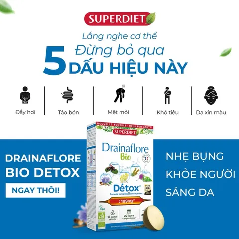 Nước uống thải độc Superdiet drainaflore bio detox 5IN1 -thải độc gan, thận , ruột, phổi,da.