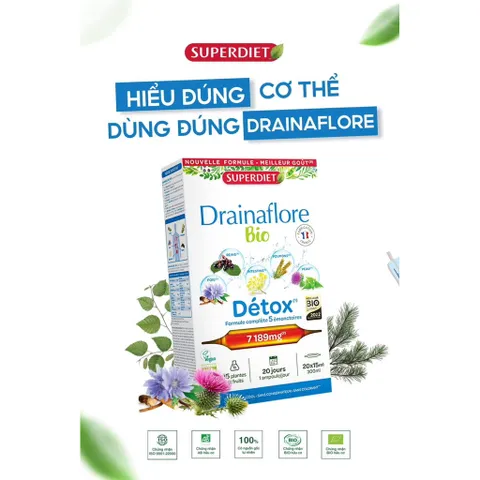 Nước uống thải độc Superdiet drainaflore bio detox 5IN1 -thải độc gan, thận , ruột, phổi,da.