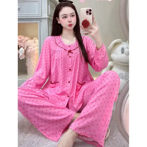 Bộ Tole Nữ Mặc Nhà Cổ Tròn Tay Dài Quần Dài – Thoải Mái, Nhẹ Mát, Dễ Thương