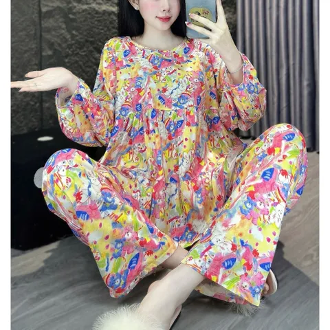 Đồ bộ nữ tole mặc nhà tay dai quần dài form rộng mặc thoáng mát – size M-L-XL 850555