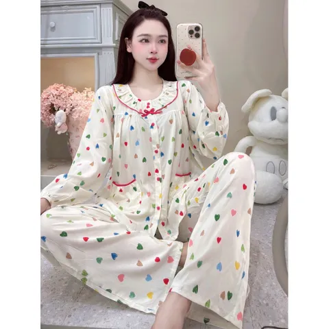 Bộ Tole Nữ Mặc Nhà Cổ Tròn Tay Dài Quần Dài – Thoải Mái, Nhẹ Mát, Dễ Thương