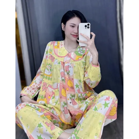 Đồ bộ tole cổ lá sen tay dài quần dài mặc nhà đi chợ , Tiếp khách ngày Tết ,thu đông vải mịn mát