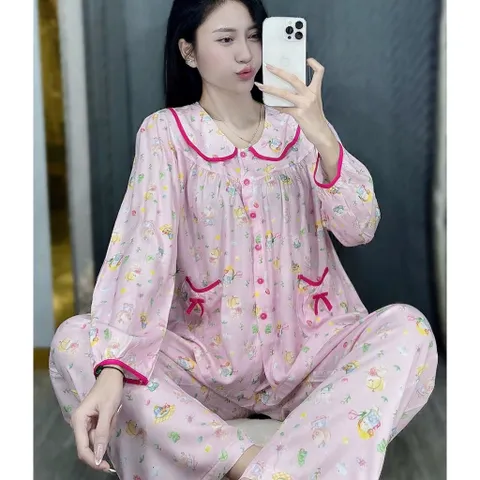 Đồ bộ tole cổ lá sen tay dài quần dài mặc nhà đi chợ , Tiếp khách ngày Tết ,thu đông vải mịn mát