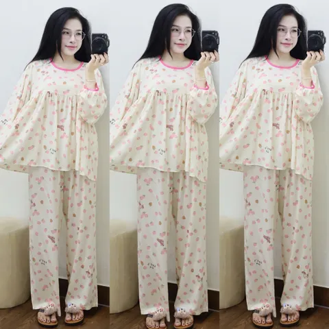 Đồ Bộ Nữ Tole Form Babydoll Tay Dài + Quần Dài, mặc nhà tiếp khách  Freesize 65kg – Bộ Thời Trang Thoải Mái