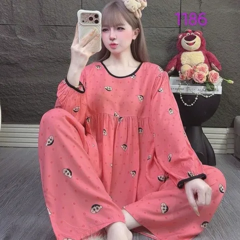 Đồ Bộ Nữ Tole Form Babydoll Tay Dài + Quần Dài, mặc nhà tiếp khách  Freesize 65kg – Bộ Thời Trang Thoải Mái