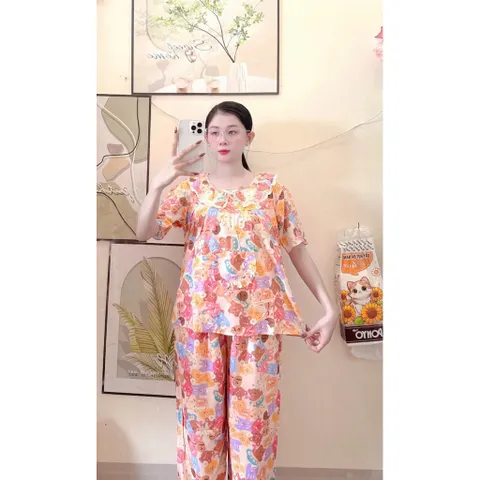 Đồ bộ tole nữ cổ lá sen mặc nhà đi chợ mát nhẹ dễ thương