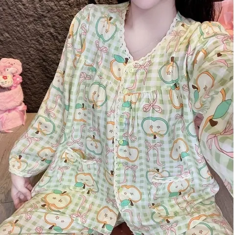 Đồ bộ tole nữ tay dài quần dài dún ngực mặc nhà thoáng mát dễ thương