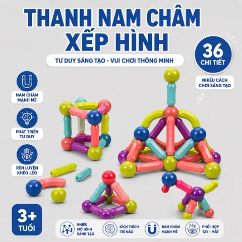 Bộ đồ chơi xếp hình nam châm magnetic blocks . Đồ chơi giáo dục phát triển tư duy cho bé